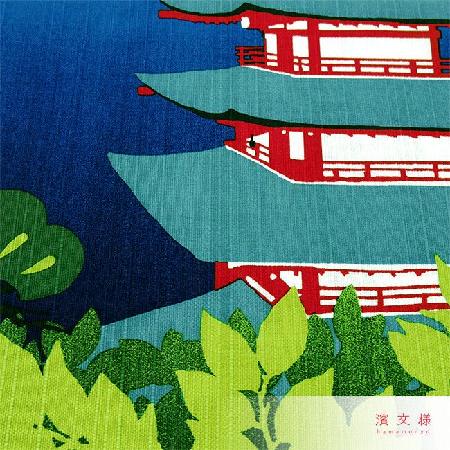 Furoshiki „Natsu Gojunoto Fujisan Mizuiro“ (klein) – Detailansicht des Motivs, 100 % Baumwolle, Made in Japan