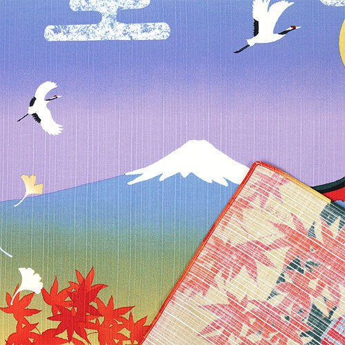 Furoshiki „Momiji Gojunoto Fujisan Blue“ (klein) – Nahaufnahme von Stoff und Muster, traditionelles Furoshiki-Tuch