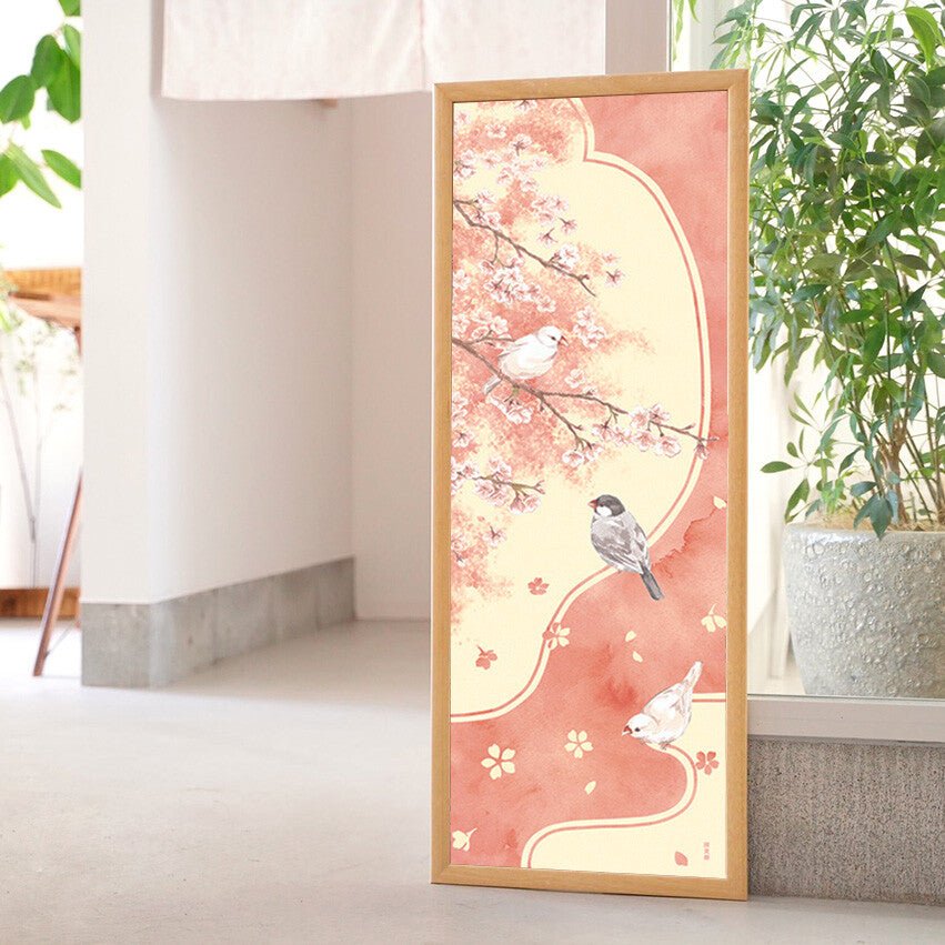 Tenugui „Sakura to Buncho“ – Nahaufnahme von Stoff und Farbverlauf, Hamamonyo, ca. 34 × 90 cm