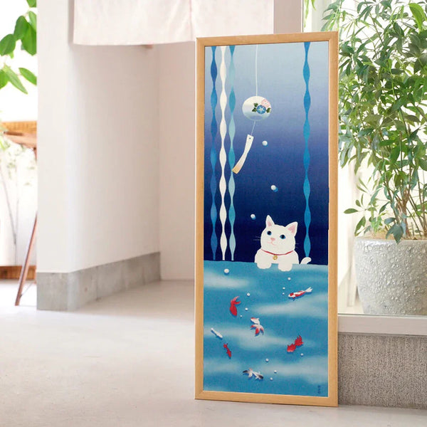 Tenugui Neko To Kingyo No Natsu Hamamonyo – Tenugui, 100 % Baumwolle, Made in Japan