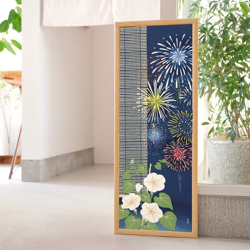 Tenugui Yogao Ni Natsu Hanabi Hamamonyo – Tenugui, 100 % Baumwolle, Made in Japan