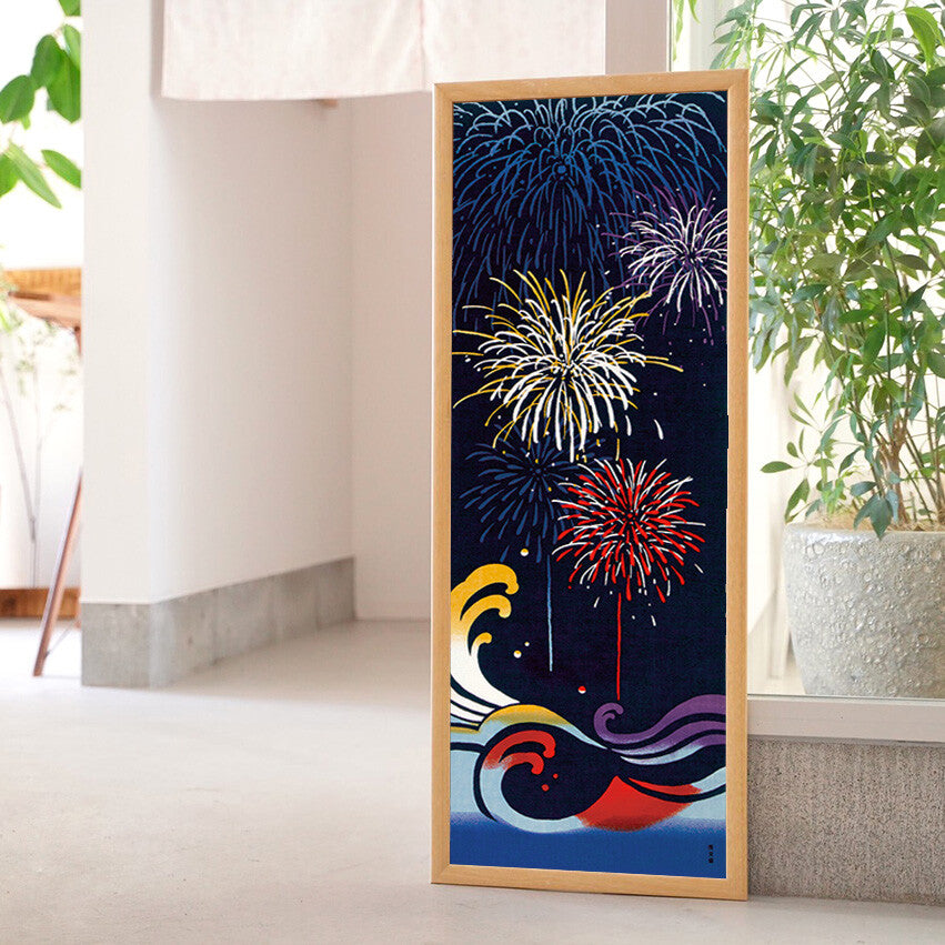 Tenugui Hanabi To Onami Hamamonyo – Tenugui, 100 % Baumwolle, Made in Japan