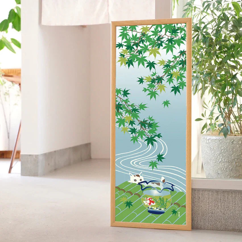 Tenugui Natsu Momiji To Kingyo Bachi Hamamonyo – Tenugui, 100 % Baumwolle, Made in Japan