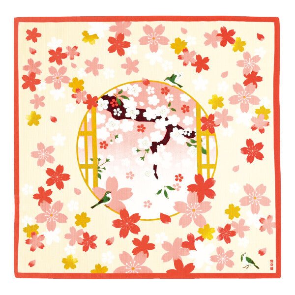 Furoshiki „Maizakura to Uguisu“ (klein) – japanisches Furoshiki-Tuch aus Baumwolle, Gesamtansicht des Motivs