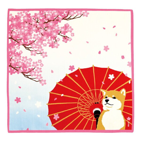 Furoshiki „Maizakura and Mame-Shiba“ (klein) – japanisches Furoshiki-Tuch aus Baumwolle, Gesamtansicht des Motivs