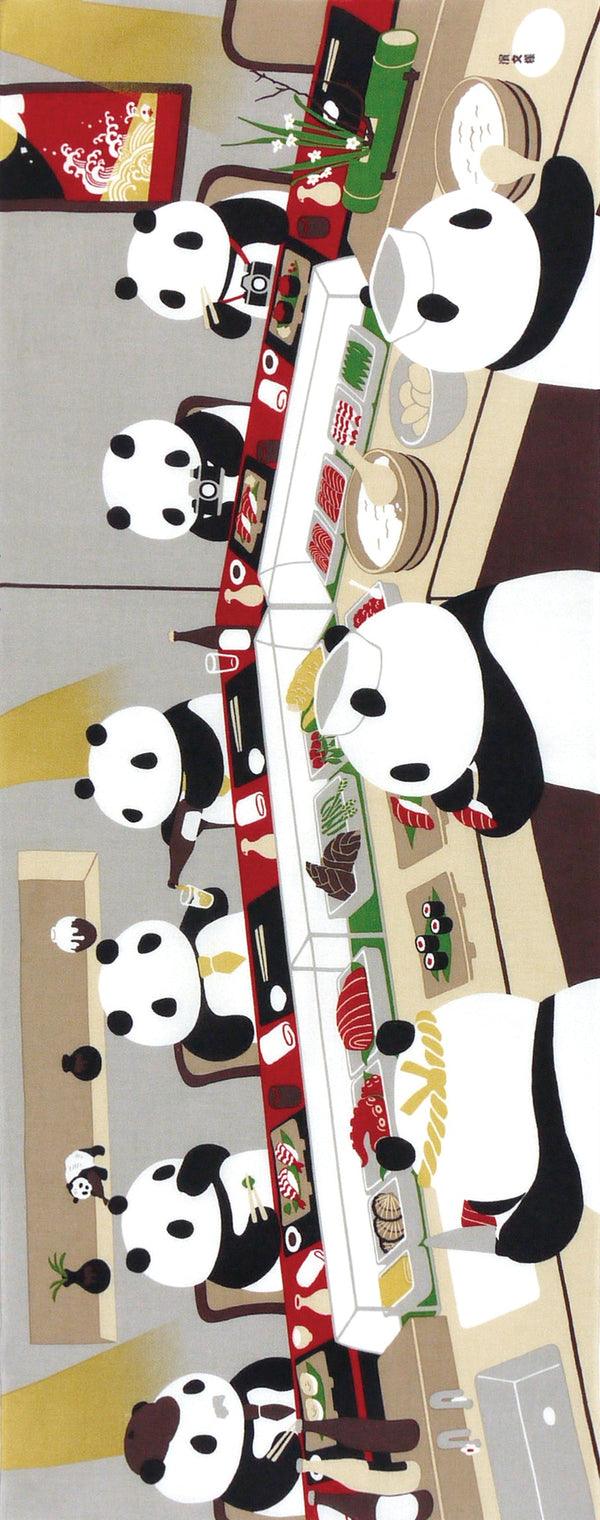 Tenugui Panda Sushi Bar Hamamonyo – Tenugui, 100 % Baumwolle, Made in Japan