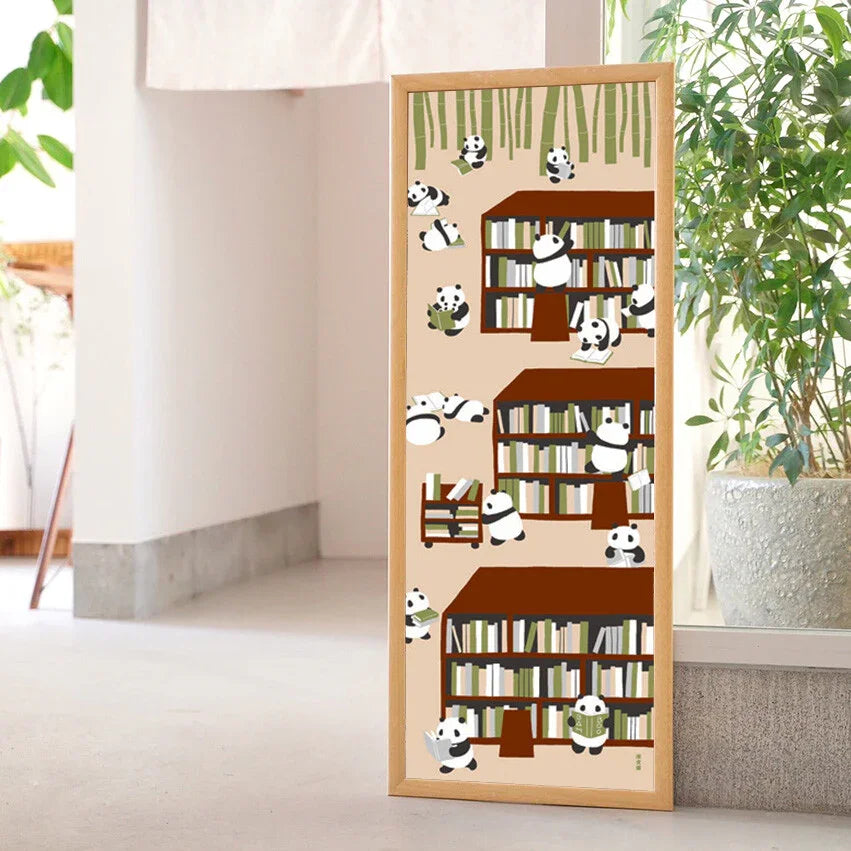 Tenugui Panda Shorin Beige Hamamonyo – Tenugui, 100 % Baumwolle, Made in Japan