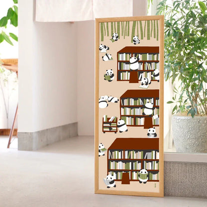 Tenugui Panda Shorin Beige Hamamonyo – Tenugui, 100 % Baumwolle, Made in Japan