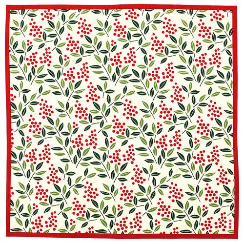 Furoshiki „Nanten zukushi Aka“ (klein) – japanisches Furoshiki-Tuch aus Baumwolle, Gesamtansicht des Motivs