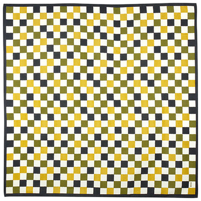 Furoshiki „Ichimatsu Komon Kuro" (groß) – traditionelles Schachbrettmuster in Senfgelb, Olivschwarz und Cremeweiß, HAMAMONYO