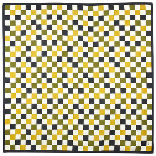 Furoshiki „Ichimatsu Komon Kuro" (groß) – traditionelles Schachbrettmuster in Senfgelb, Olivschwarz und Cremeweiß, HAMAMONYO