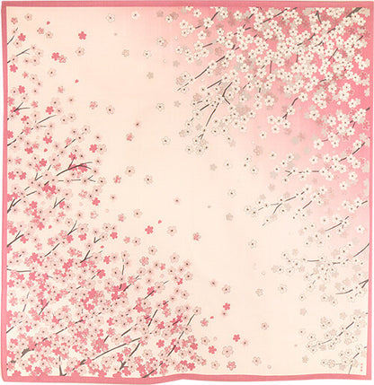 Furoshiki „Yoimaezakura" (groß) – blühende Kirschbaumzweige mit weißen und rosa Sakura-Blüten auf zartem Rosa-Verlauf, HAMAMONYO