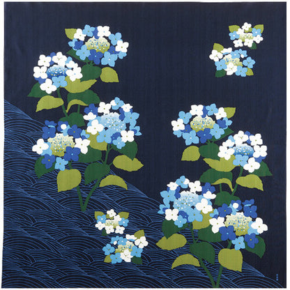 Furoshiki „Ajisai“ – Hortensie auf Baumwoll-Shantung, HAMAMONYO