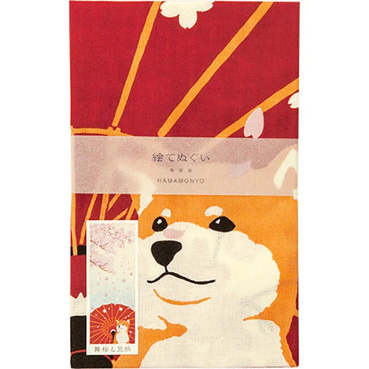 Tenugui Mai Zakura Mame Shiba Hamamonyo – Tenugui, 100 % Baumwolle, Made in Japan