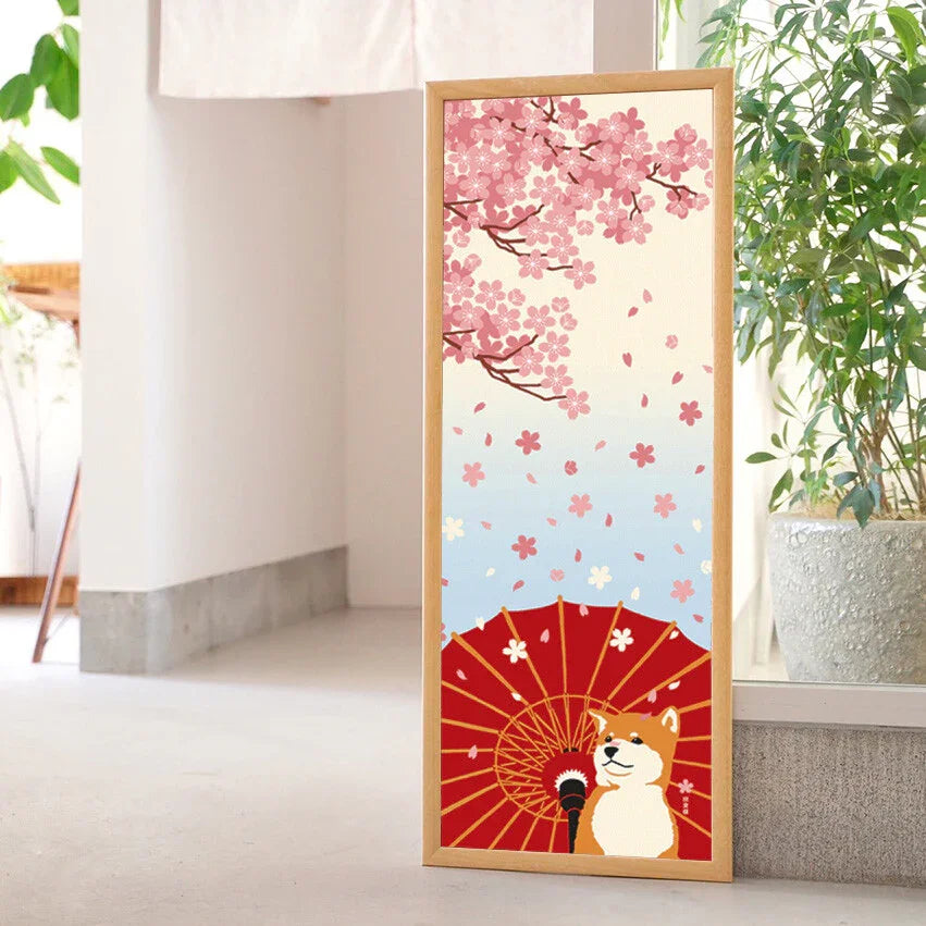 Tenugui Mai Zakura Mame Shiba Hamamonyo – Tenugui, 100 % Baumwolle, Made in Japan