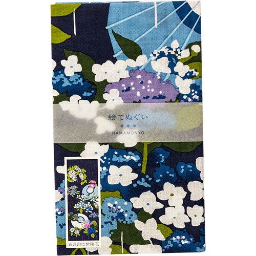Tenugui Samidare Ni Ajisai Hamamonyo – Tenugui, 100 % Baumwolle, Made in Japan