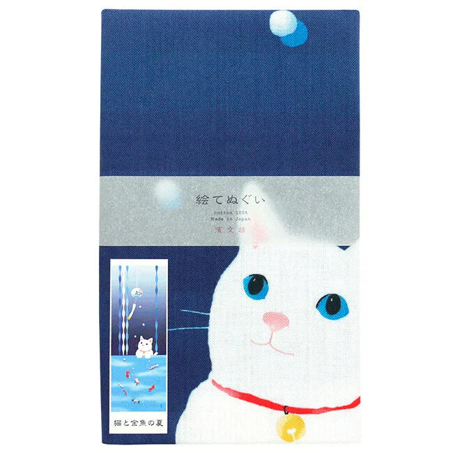 Tenugui Neko To Kingyo No Natsu Hamamonyo – Tenugui, 100 % Baumwolle, Made in Japan