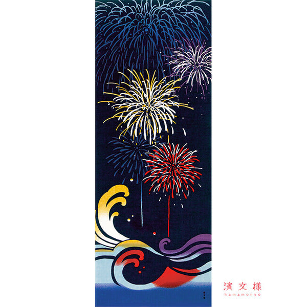 Tenugui Hanabi To Onami Hamamonyo – Tenugui, 100 % Baumwolle, Made in Japan
