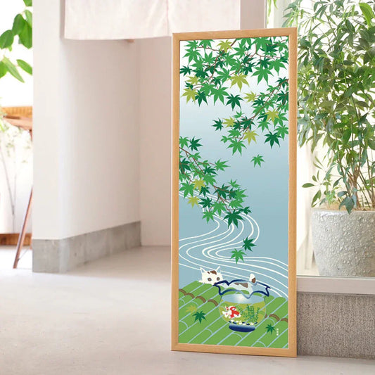 Tenugui Natsu Momiji To Kingyo Bachi Hamamonyo – Tenugui, 100 % Baumwolle, Made in Japan