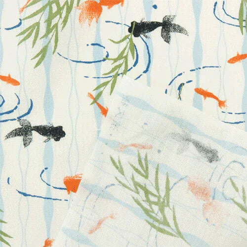 Tenugui Seseragi Kingyo Hamamonyo – Tenugui, 100 % Baumwolle, Made in Japan