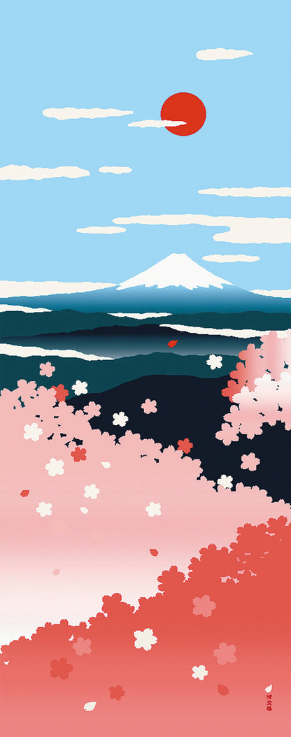 Tenugui Hayazaki Sakur To Fuji San Hamamonyo – Tenugui, 100 % Baumwolle, Made in Japan