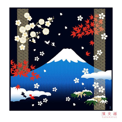 Furoshiki „Shiki Fujisan“ – Großes Tuch: Fujisan und die vier Jahreszeiten auf Baumwoll-Shantung, HAMAMONYO
