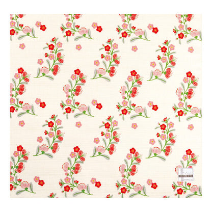 Furoshiki „Toy Flower" (groß) – verspielte rote und rosa Blumenranken mit grünen Stielen im Folk-Stil auf cremeweißem Grund, HAMAMONYO