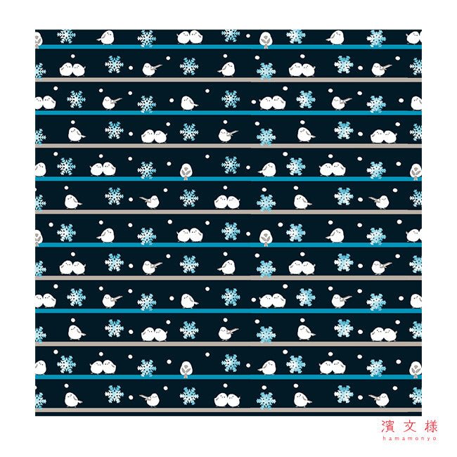 Furoshiki „Shimaenaga to Yuki“ (groß) – japanisches Furoshiki-Tuch aus Baumwolle, Gesamtansicht des Motivs