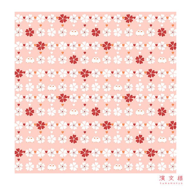 Furoshiki „Sakura Buncho“ (groß) – japanisches Furoshiki-Tuch aus Baumwolle, Gesamtansicht des Motivs