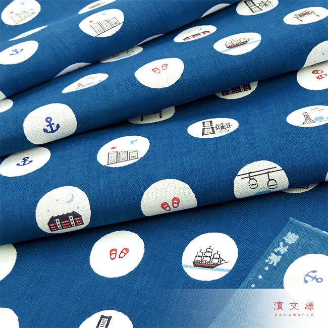Tenugui Yokohama Mizutama Hamamonyo – Tenugui, 100 % Baumwolle, Made in Japan