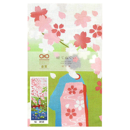 Tenugui Sakura Shinryoku Hamamonyo – Tenugui, 100 % Baumwolle, Made in Japan
