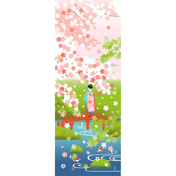 Tenugui Sakura Shinryoku Hamamonyo – Tenugui, 100 % Baumwolle, Made in Japan