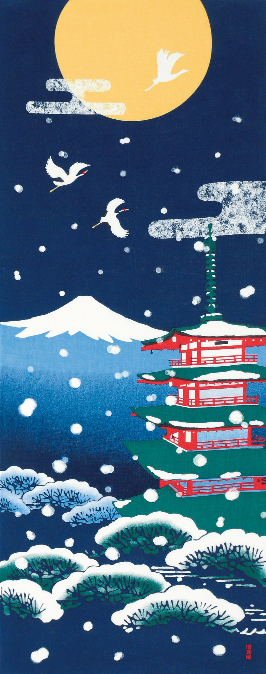 Tenugui Yuki To Fuji Hamamonyo – Tenugui, 100 % Baumwolle, Made in Japan