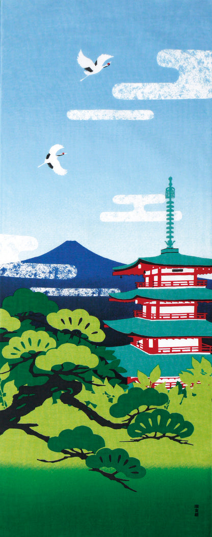 Tenugui Fuji To Gojunoto Hamamonyo – Tenugui, 100 % Baumwolle, Made in Japan