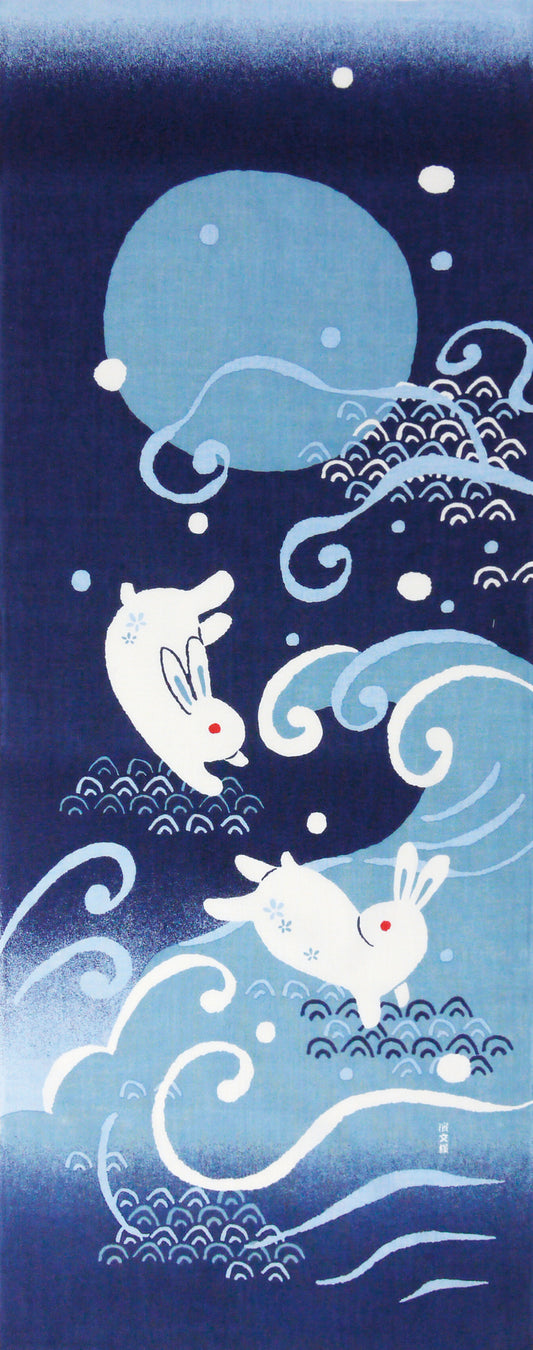 Tenugui Hanenami Usagi Hamamonyo – Tenugui, 100 % Baumwolle, Made in Japan