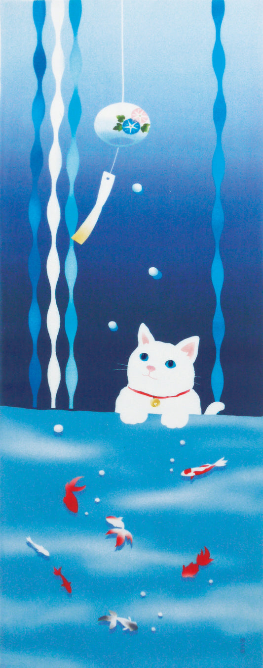 Tenugui Neko To Kingyo No Natsu Hamamonyo – Tenugui, 100 % Baumwolle, Made in Japan