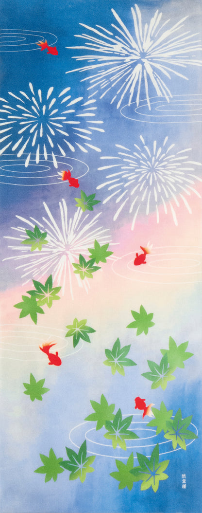 Tenugui Kingyo No Yume Hanabi Hamamonyo – Tenugui, 100 % Baumwolle, Made in Japan