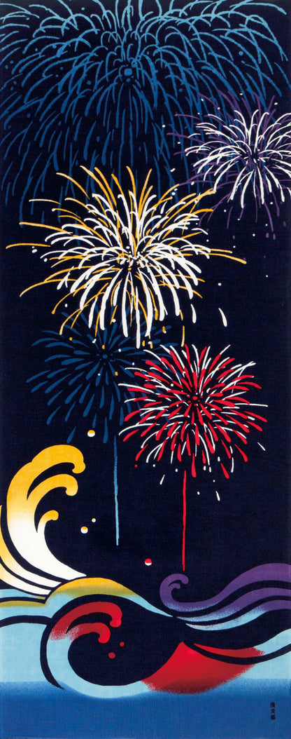 Tenugui Hanabi To Onami Hamamonyo – Tenugui, 100 % Baumwolle, Made in Japan