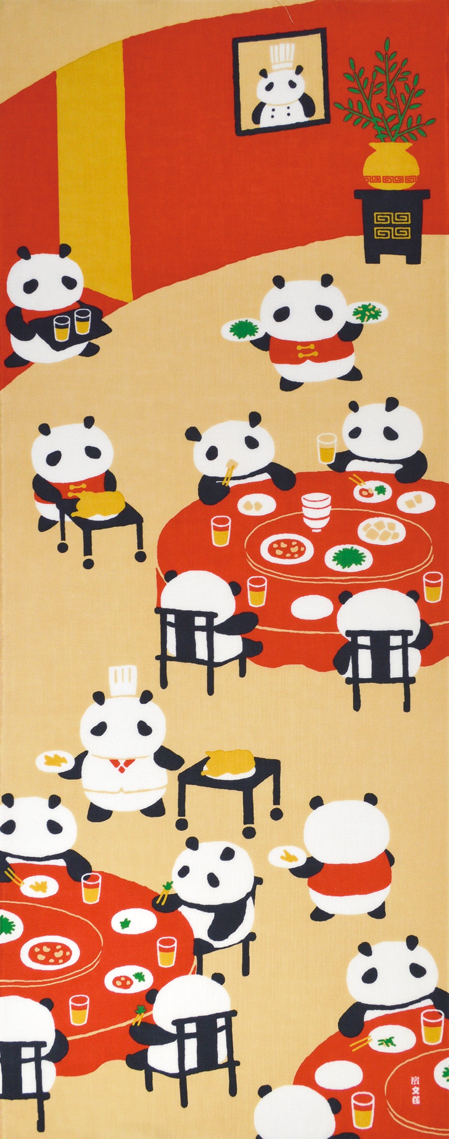 Tenugui Panda Chuka Hanten Hamamonyo – Tenugui, 100 % Baumwolle, Made in Japan