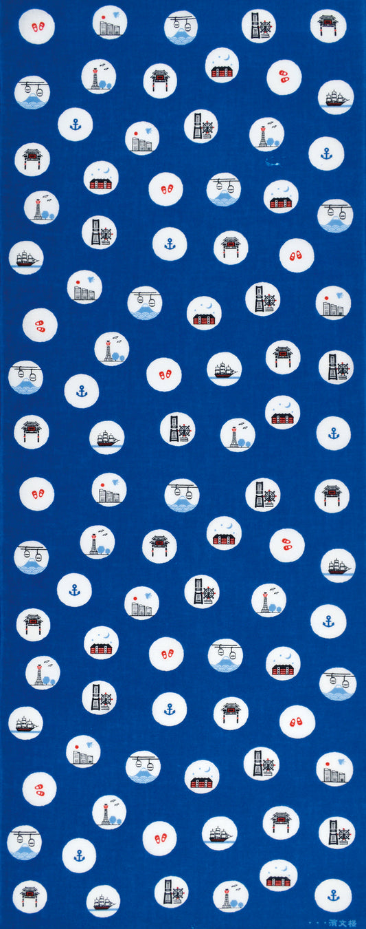 Tenugui Yokohama Mizutama Hamamonyo – Tenugui, 100 % Baumwolle, Made in Japan