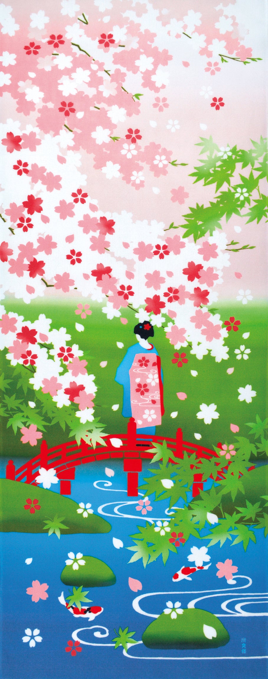 Tenugui Sakura Shinryoku Hamamonyo – Tenugui, 100 % Baumwolle, Made in Japan