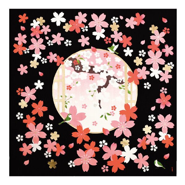 Furoshiki „Maizakura to Uguisu“ (groß) – japanisches Furoshiki-Tuch aus Baumwolle, Gesamtansicht des Motivs